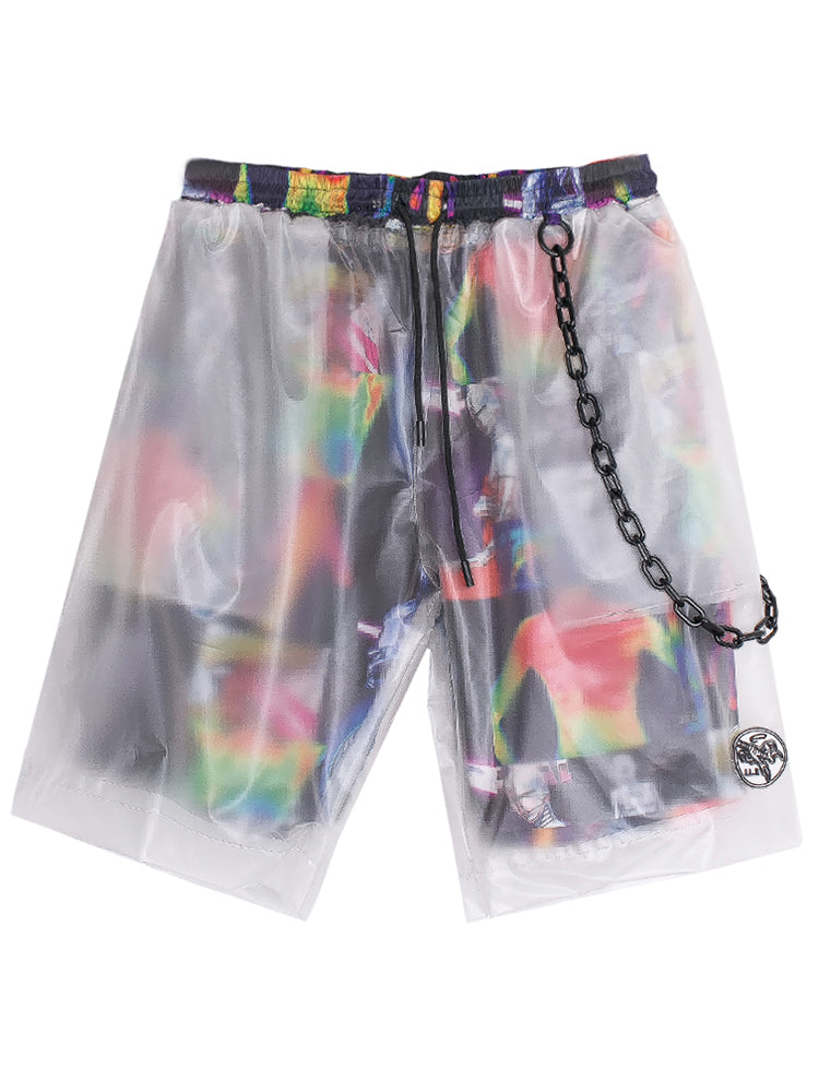 summer European and American street grotesque stitching transparent fake two shorts hip hop handsome wide leg five pants