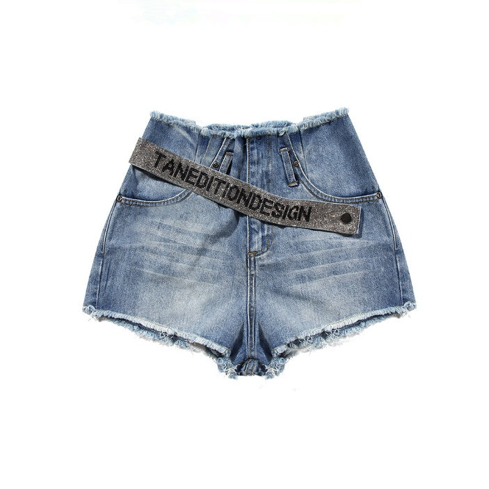 New Korean Ladies Rhinestone Letter Belt High Waist Big Long Legs