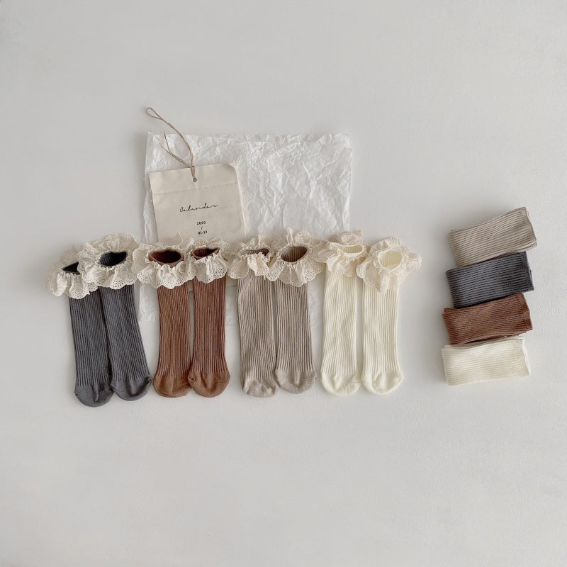 Korean Morandi heelless solid color lace socks