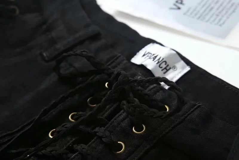 Heavy Industry Lace-Up Denim Shorts Women European And American Trend Women's Pants