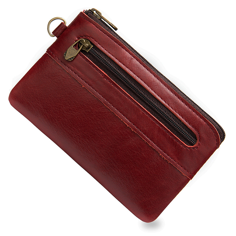 Vintage cowhide zipper card holder