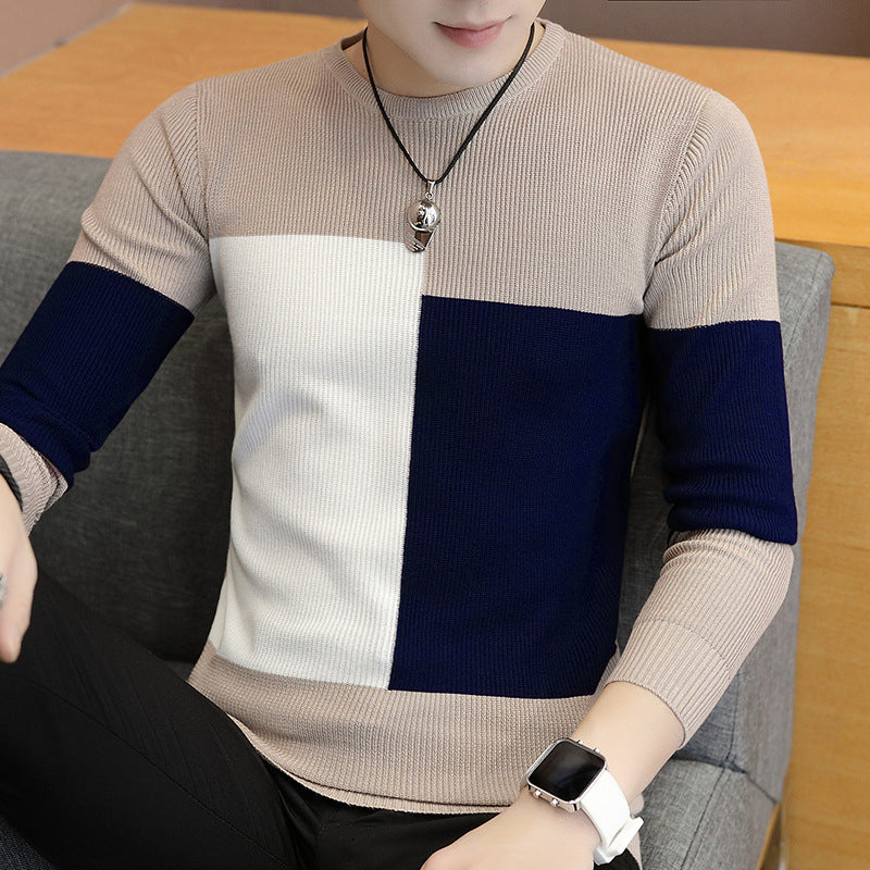Korean Slim Top Men's Knitted Shirt Youth Round Neck Sweater