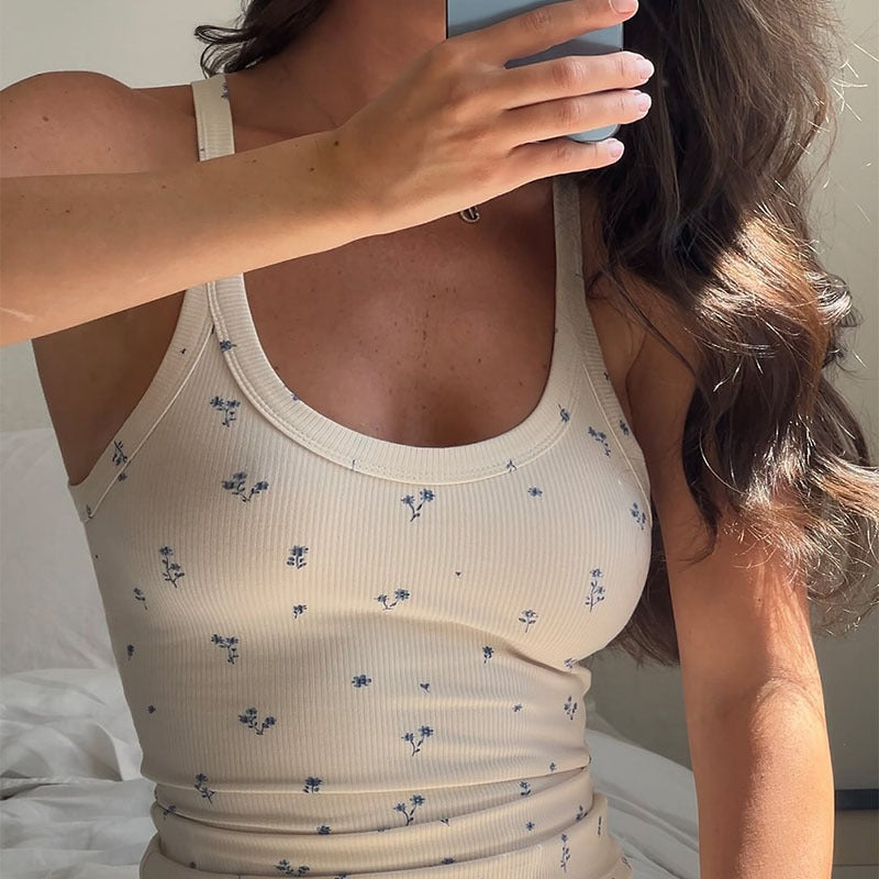 Womens Casual Printed Sleeveless Top And Fashionable Long Pants Two-Piece Set