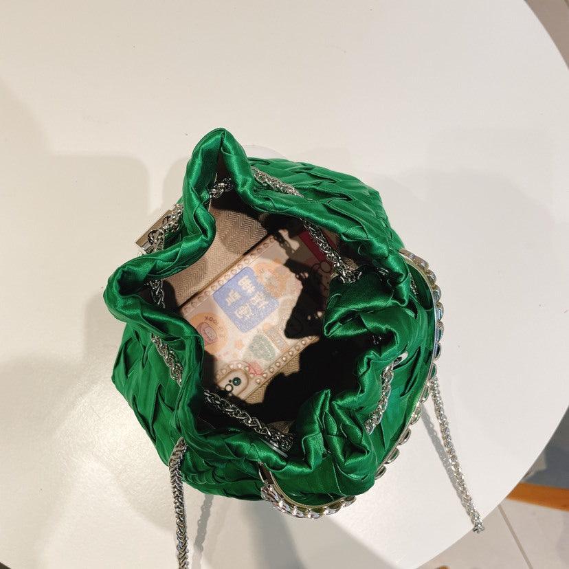 Rhinestone Ring Kæde Kvast Vævet Taske