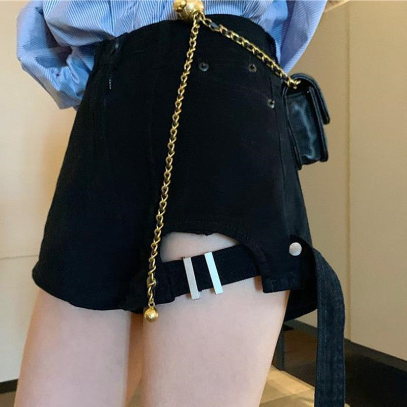 irregular high waist denim shorts