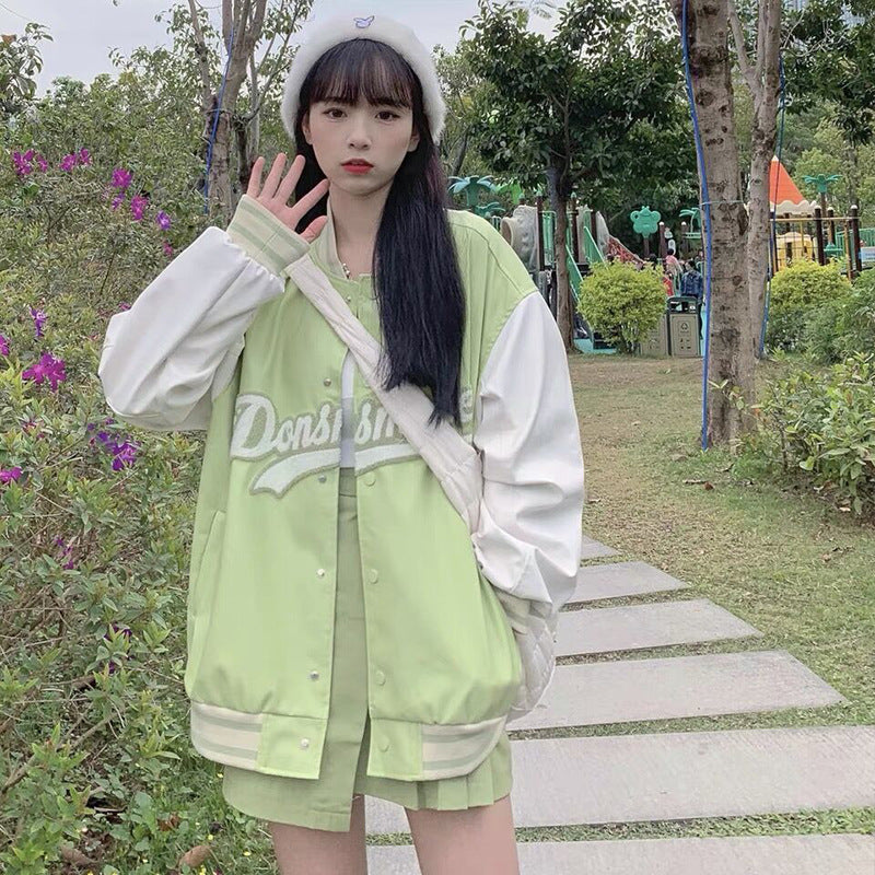 Koreański styl, luźna, modna kurtka baseballowa Harajuku
