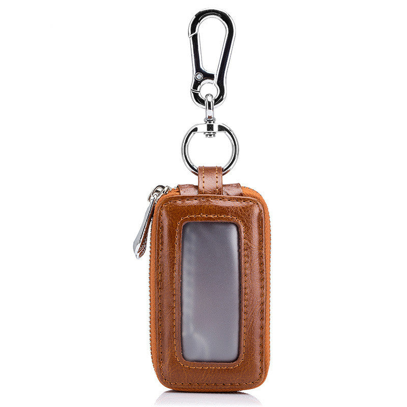 Cowhide Car Key Case Leather Double Zipper