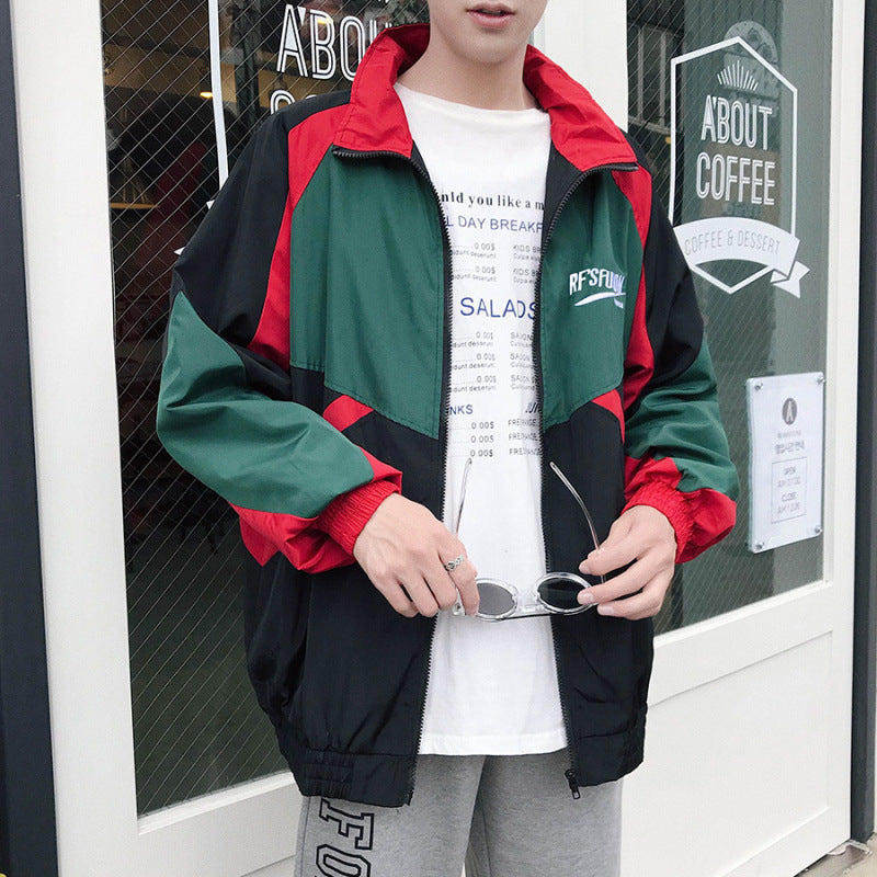 Embroidery contrast standing collar Long Sleeve Jacket