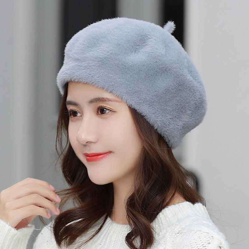 Solid Color Mink Velvet Warm Fashion British Pumpkin Painter Hat