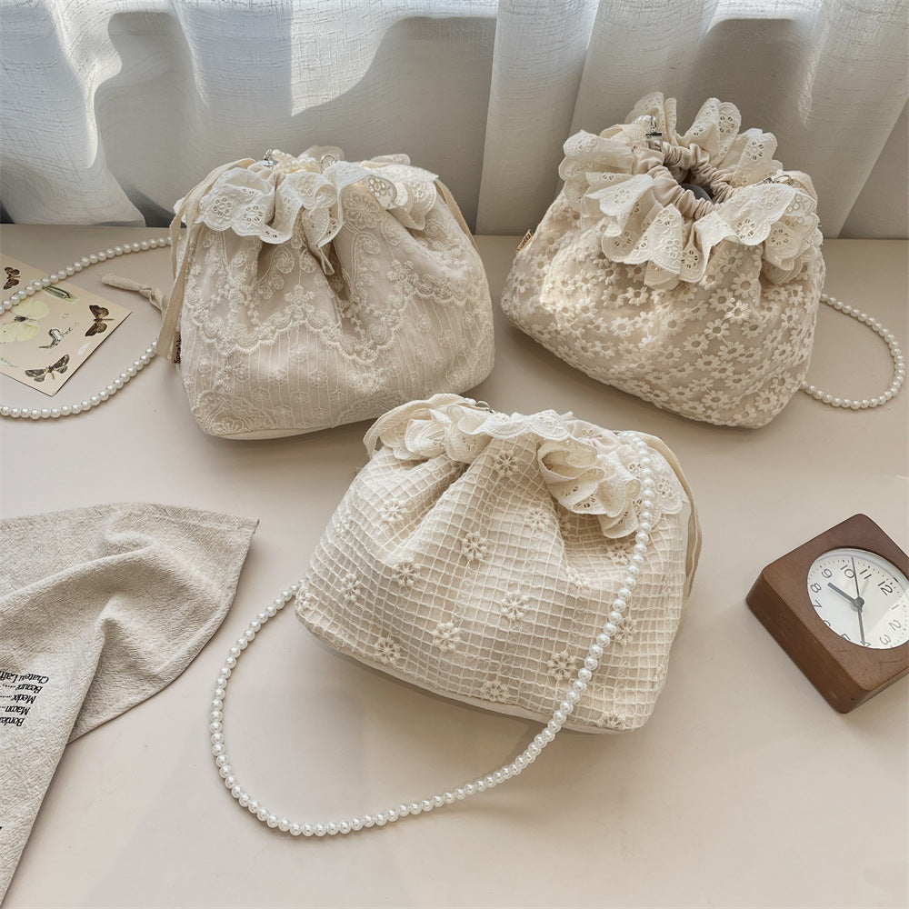 New Stylish Fashionable Lace All-Match Drawstring Bucket Bag
