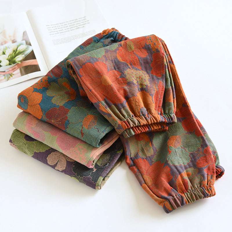 Women's Fashion Casual Cotton Yarn-dyed Vintage Jacquard Pajama Pants