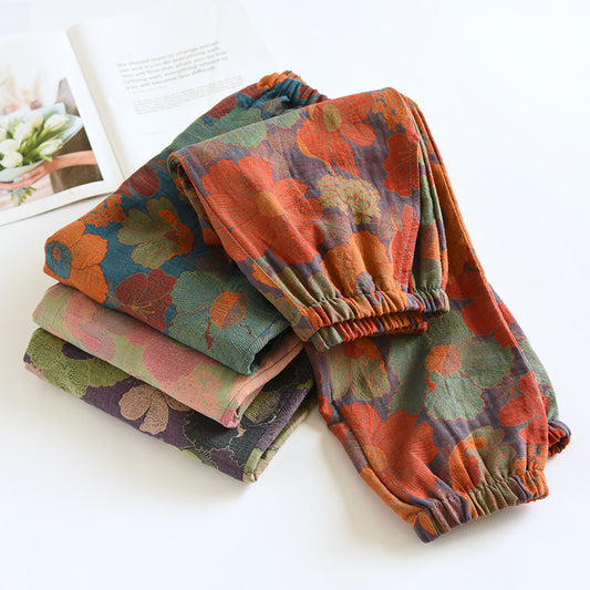 Women's Fashion Casual Cotton Yarn-dyed Vintage Jacquard Pajama Pants