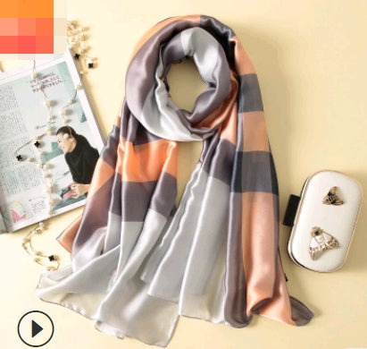 Spring, summer and autumn, new flowers, elegant and high-end artificial silk scarf, female decorative shawl, sunscreen beach towel