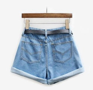 Mid Waist Denim Blue Shorts