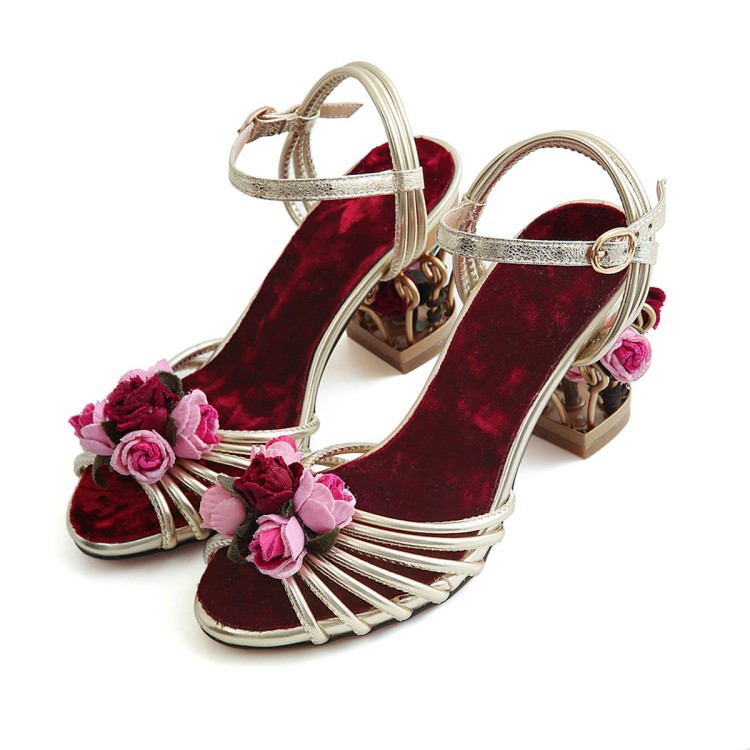 Vintage birdcage hollow high heel flower shoes