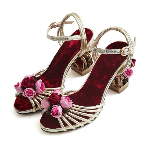 Vintage birdcage hollow high heel flower shoes