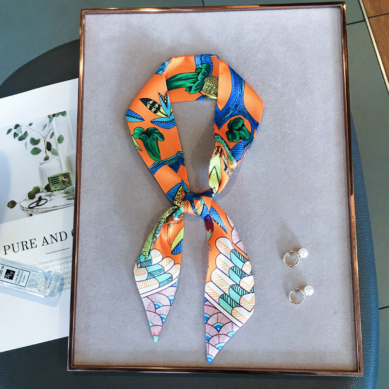 Double-sided Slender Small Silk Scarf Bag Handle Hair Band Turban