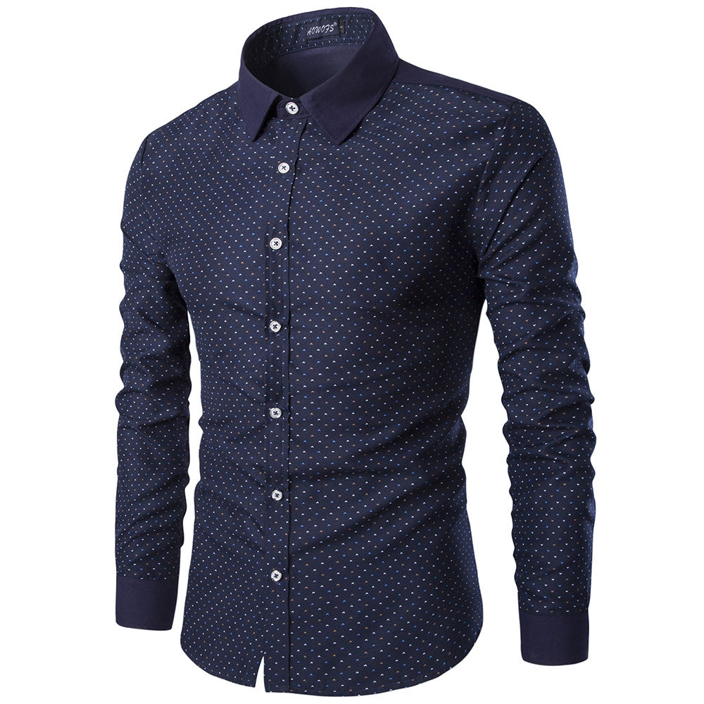 Men's Long Sleeve Shirt Little Seagull Print Men's Slim Shirt