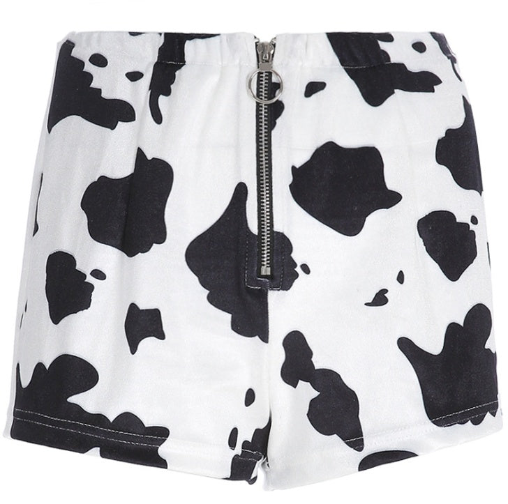 Summer women's new fashion cow print slim zipper shorts women's casual pants
