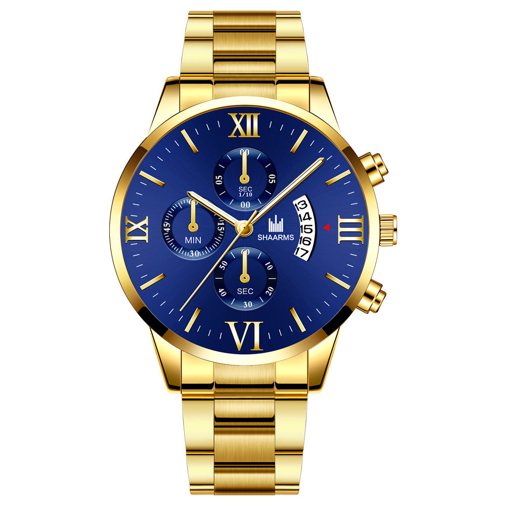 Fashion Men's Simple Steel Belt With Calendar Quartz Watch