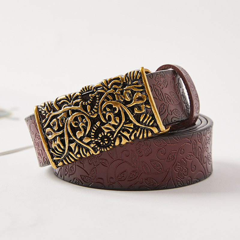 Cowhide ladies leather vintage belt