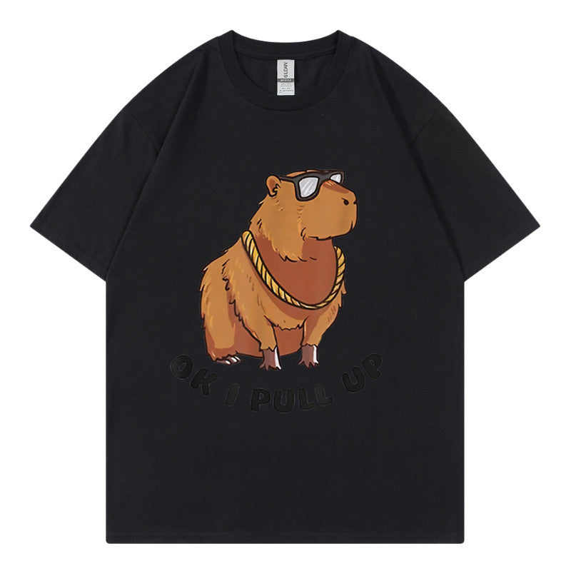 Printed Hip Hop Loose Short-sleeved T-shirt Men's Fashion Hong Kong Style Youth