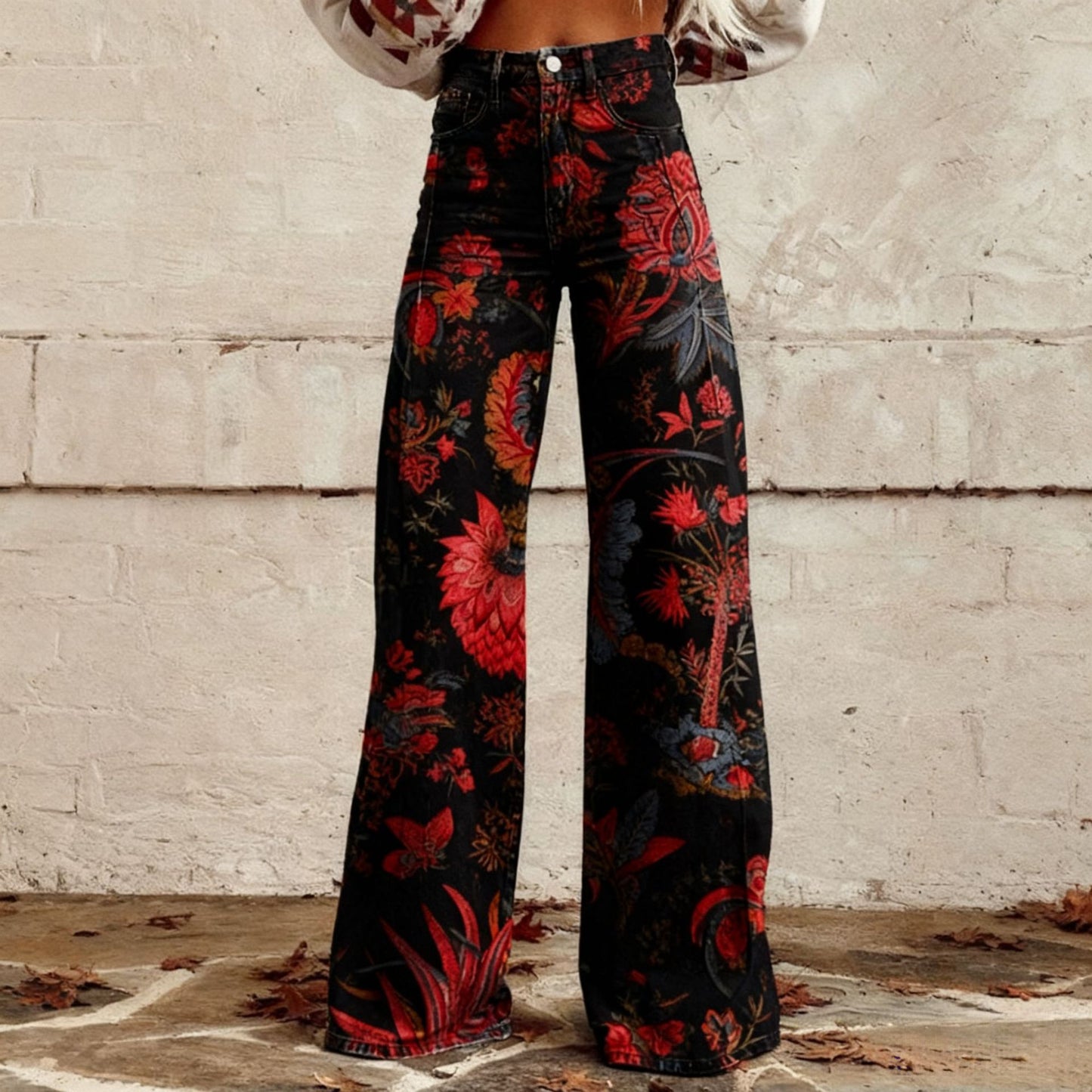 Plus-size Casual Versatile Wide-leg Pants For Women Faux Fabric