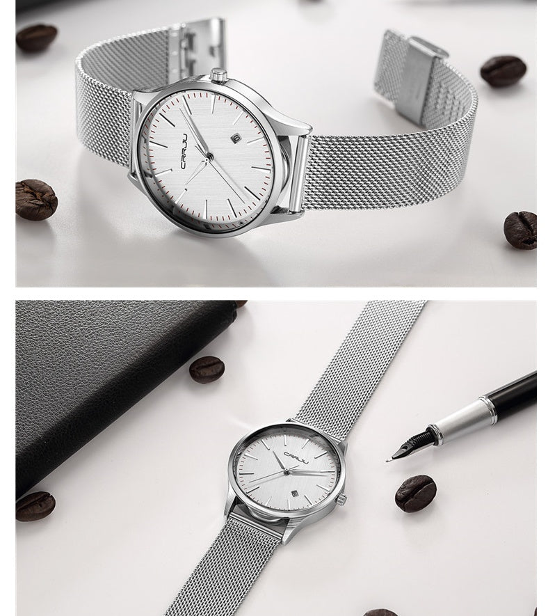 New men's steel mesh belt watch men's watch calendar casual business watch men