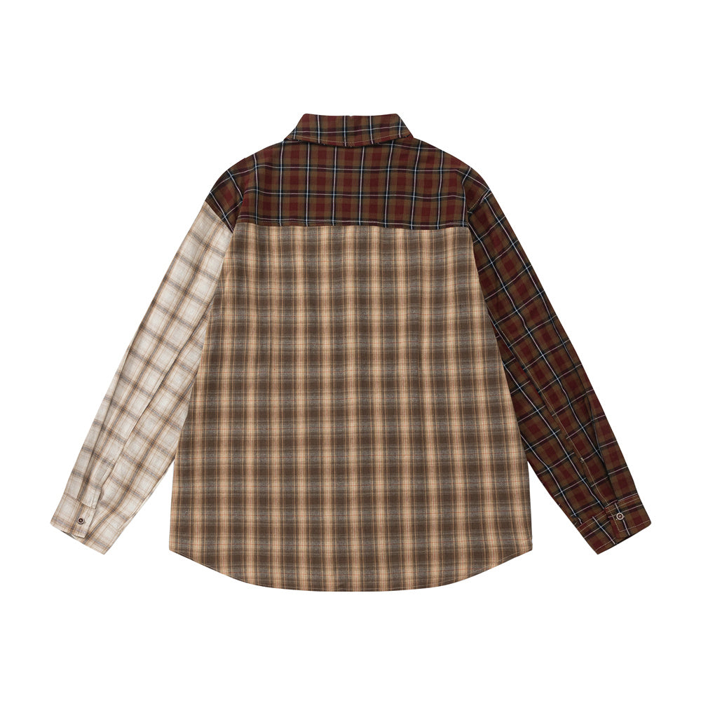 European And American Irregular Colorblock Check Shirt