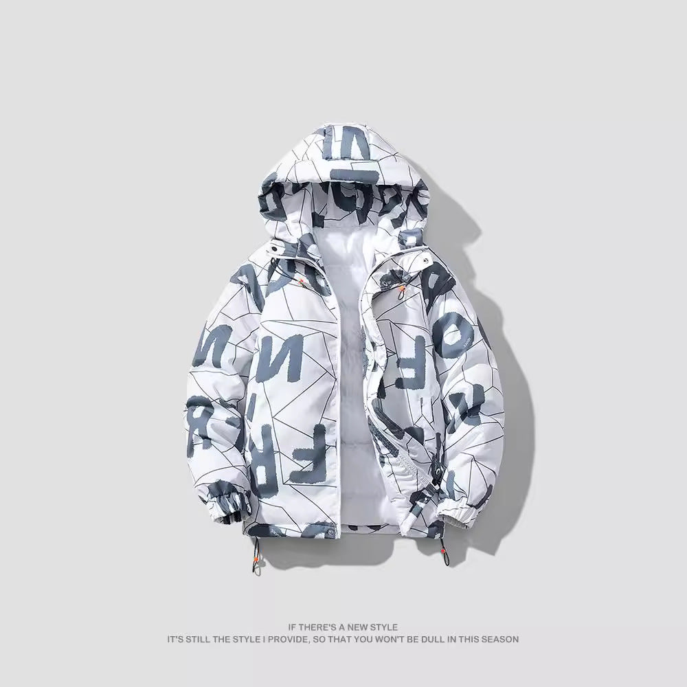 Hong Kong Style Thick Cotton-padded Coat Unisex Style Letters Men's Coat