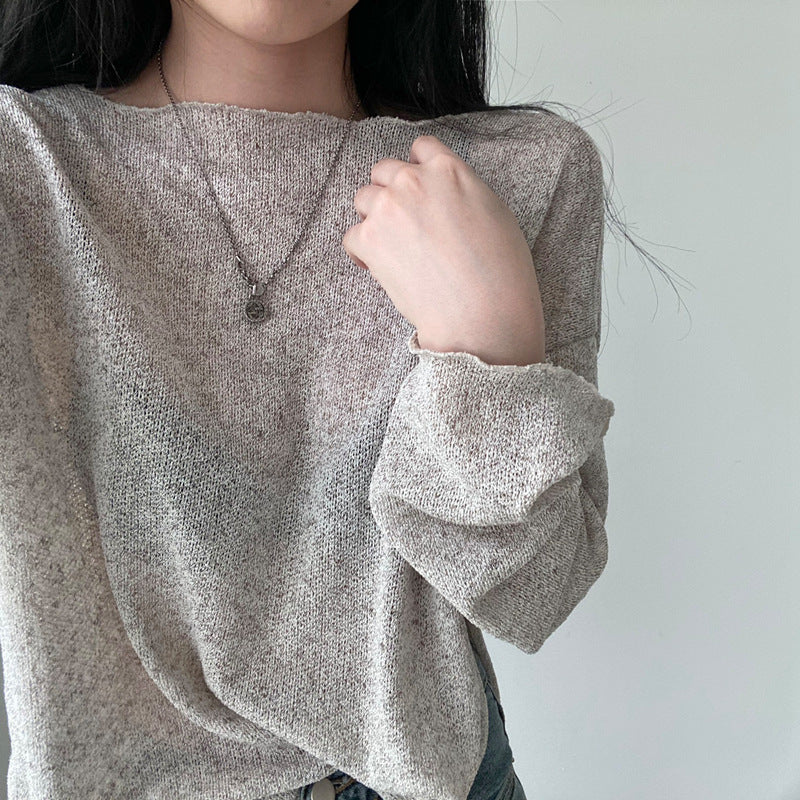 South Korea Chic Idle Style Thin Ice Silk Long Sleeve Knitwear