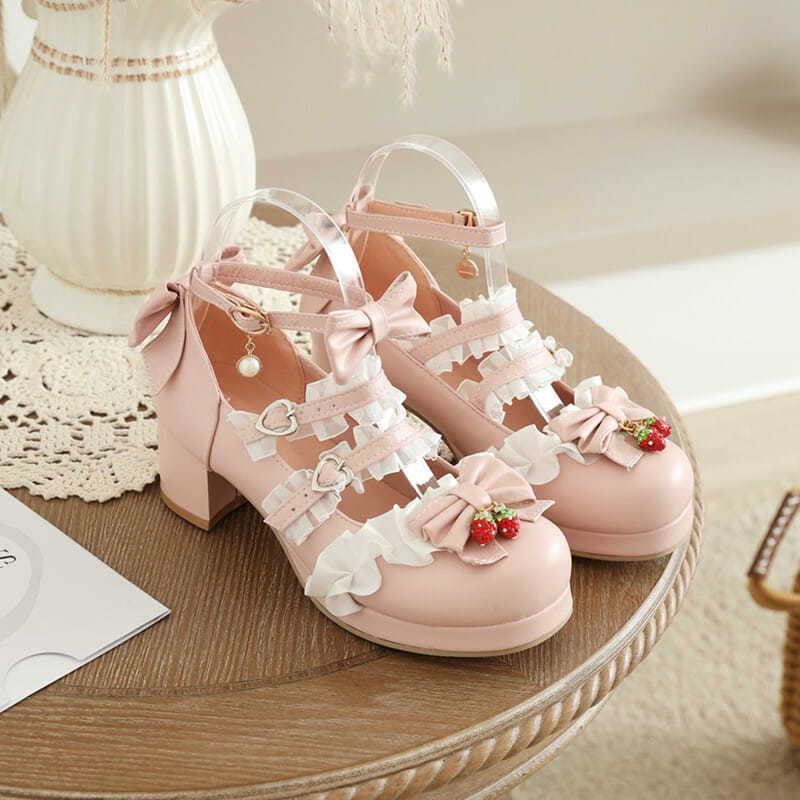 Fashion Thick Middle Heel Lace Bow