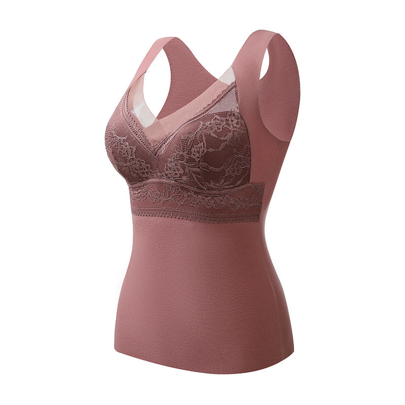 New Thermal Vest Female Heating Double-sided Brushed Plush Fixed Cup