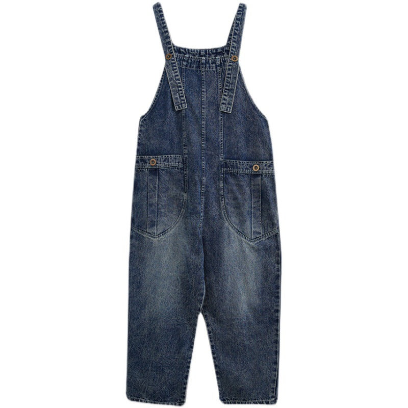 Kvinders litterære og kunstneriske denim-overalls, retro, plus size, løse