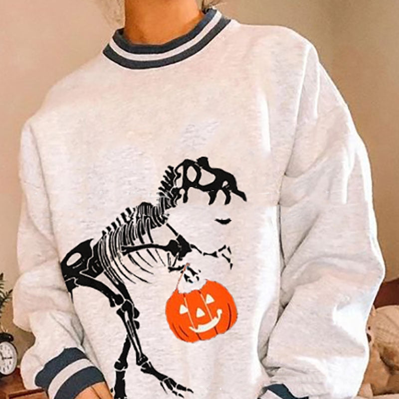 Women's Halloween Long-sleeved Skull Pumpkin Printed Sweater
