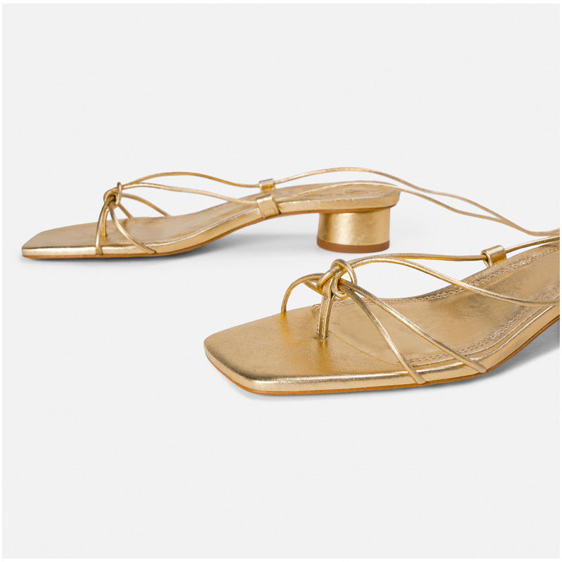 Lace-up Roman sandals chunky heel evening shoes
