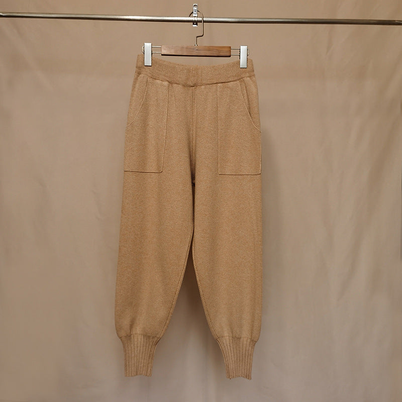 Casual Elastic Versatile Wool Radish pants Warm Trousers for Women