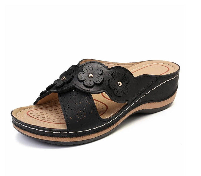 Cross retro flower super comfortable flat round toe shoes