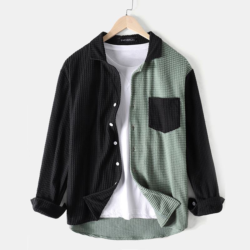 Color Matching Long Sleeve Shirt Casual Loose Top Coat