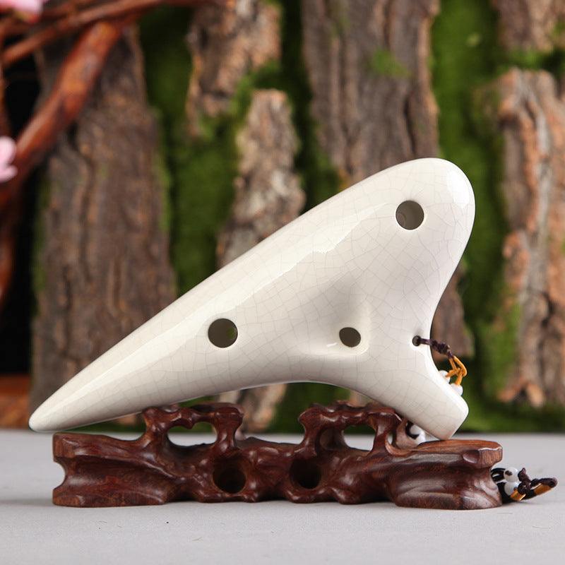 12 Hole Alto C White Crackle Ocarina