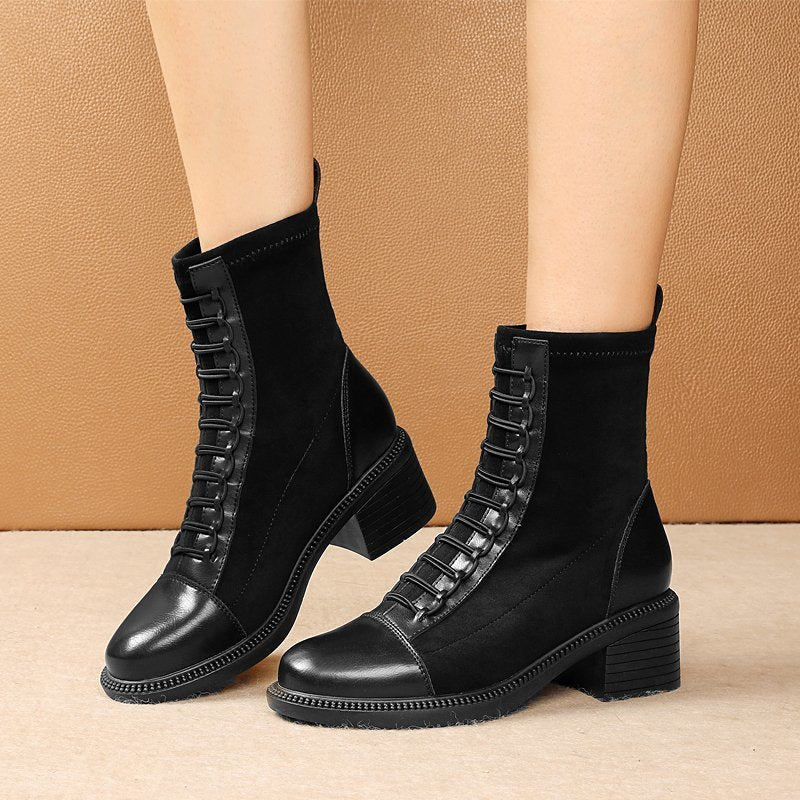 New British Style Fashion Thick Low Heel Ankle Boots