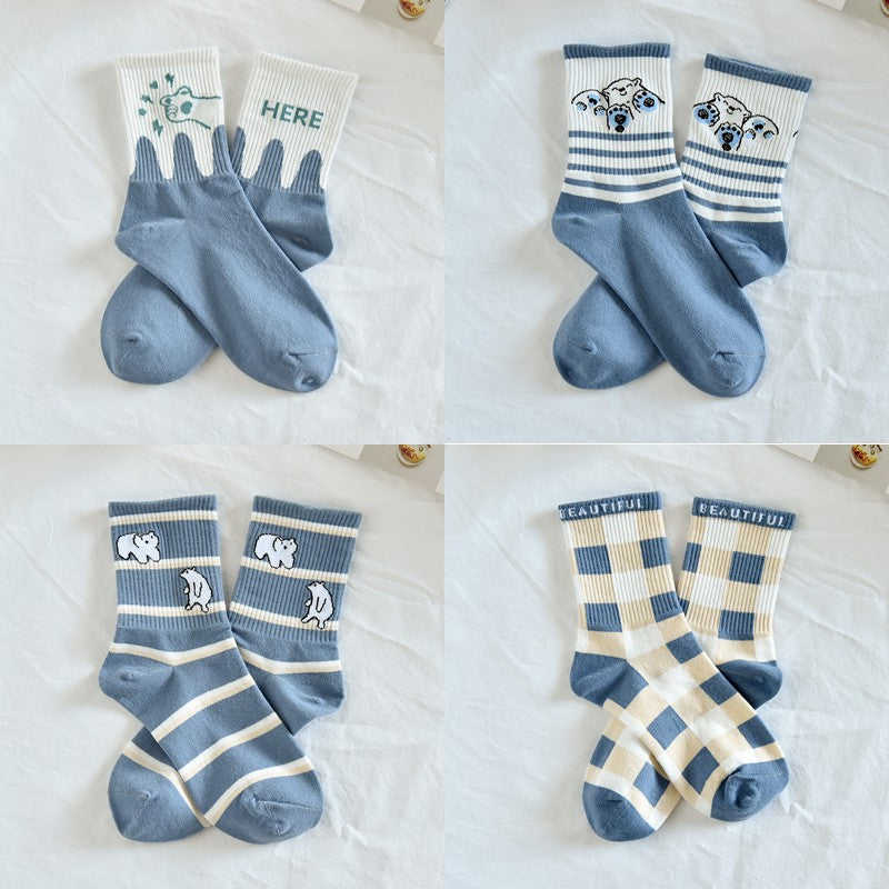 Cute Japanese Cartoon Blue Striped Stockings