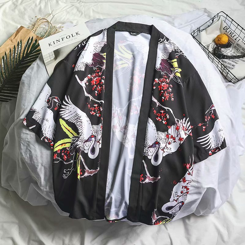Men's Crane Print Kimono