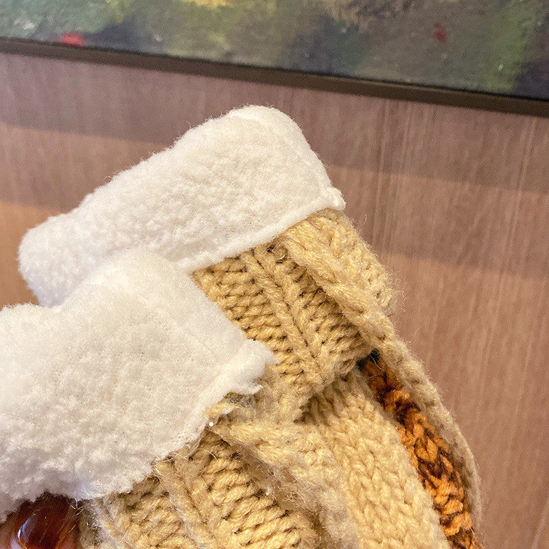 Koreansk version Tykke Fleece Varme Og Kuldesikre Strikkede Uldvanter