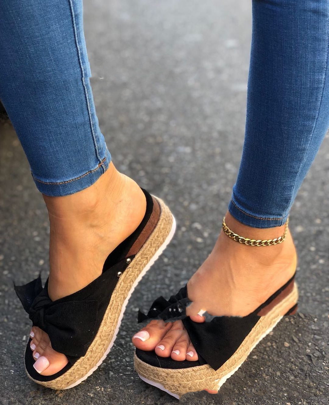 New hemp rope platform bow casual sandals