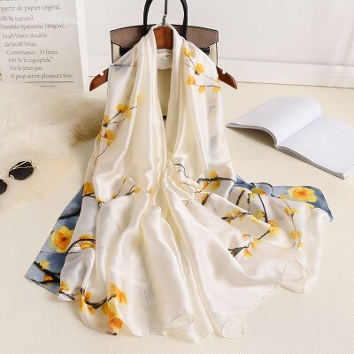 Scarf Ladies Versatile Ginkgo Leaf Long Sunscreen Silk Scarf Dual-Use Warm Shawl