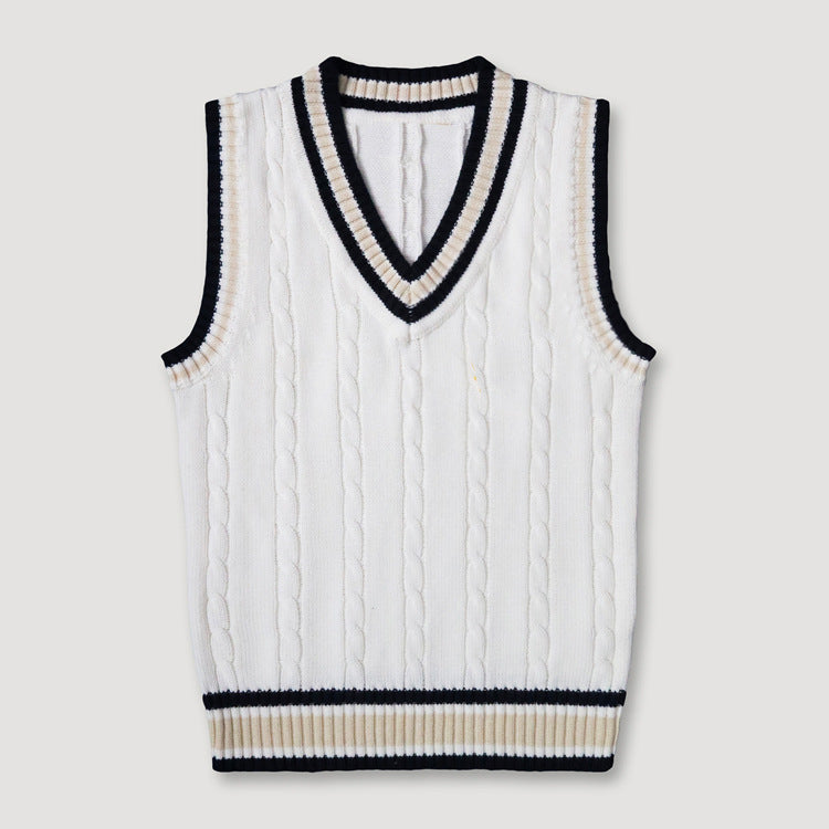 Thick V-neck Pullover Woolen Student Sleeveless School Uniform Sweater Vest