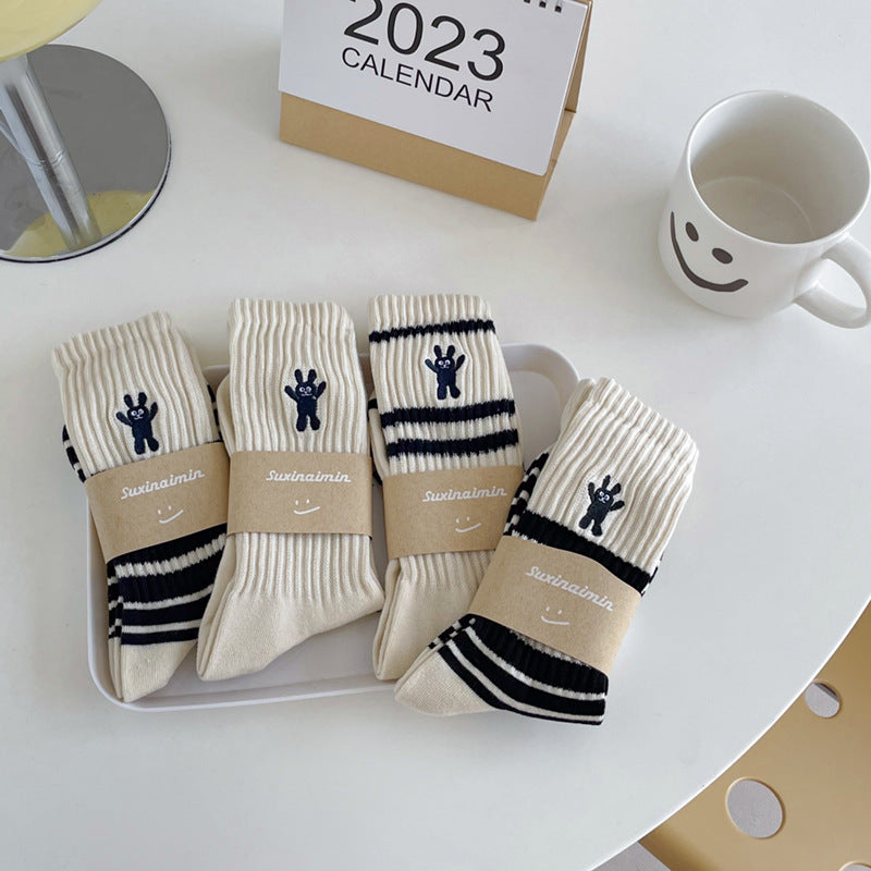 Autumn And Winter Striped Socks Children's Embroidery Trend