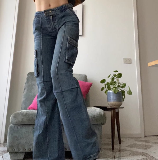 Pocket Contrast Color Loose And Slim Straight-Leg Jeans