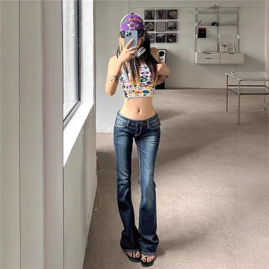 Patchwork Retro Washed Jeans Women